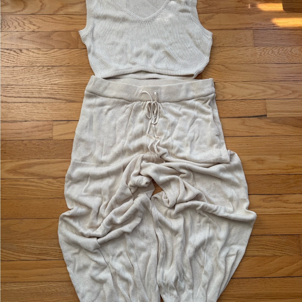 FREE PEOPLE beach Cream Knit Tank Top and Pants Set